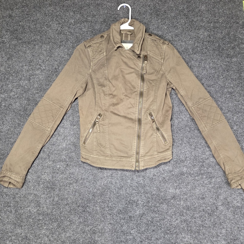 Abercrombie & Fitch Jacket Womens Medium Tan Moto Biker Bomber Y2K Cotton Zip